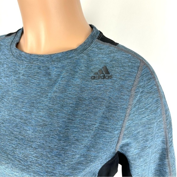 Adidas Women’s Sz L Heathered Blue Activewear Stretchy Cropped Top Mesh Back Tee - Picture 3 of 12